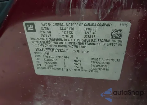 2017 GMC Terrain Sle-1 из США, поврежденный, VIN 2GKFLSEK7H6232609